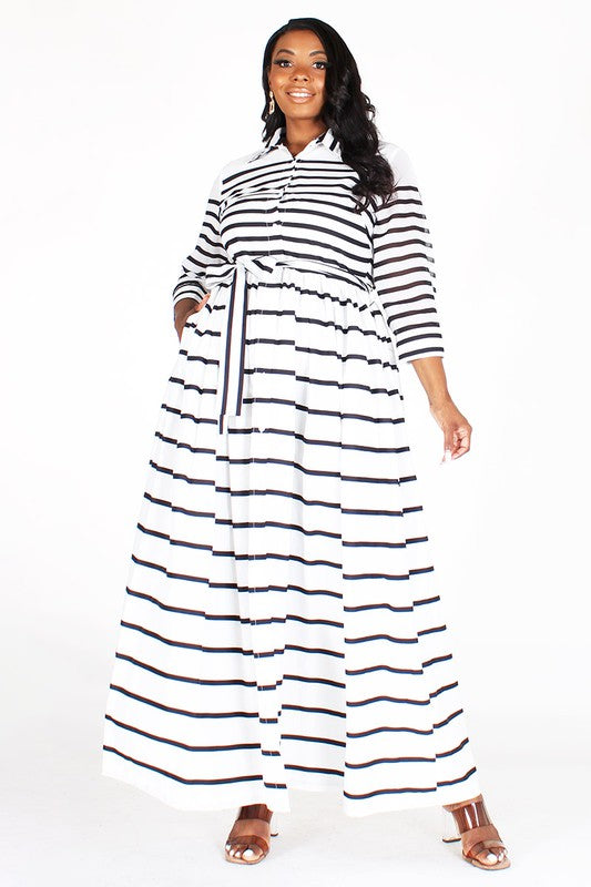 Button Down Stripe Maxi Dress – Diva's Den Fashion, LLC