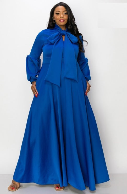 Bow Lantern Sleeve Maxi Dress Diva s Den Fashion LLC