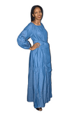 Puff Sleeve Denim Maxi Dress